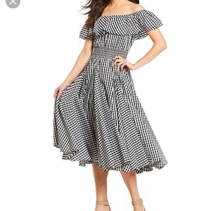 Off the Shoulder Gingham Print Dress